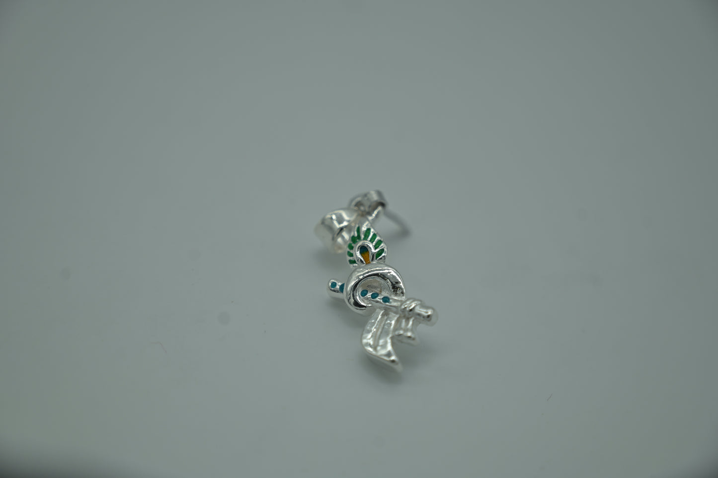 Sterling Silver Krishna Flute Pendant with Peacock Feather Enamel
