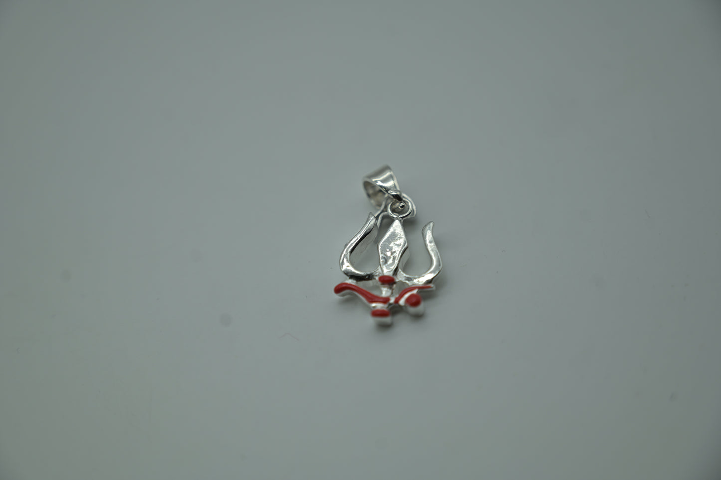 Sterling Silver Trishul Pendant with Red Accent