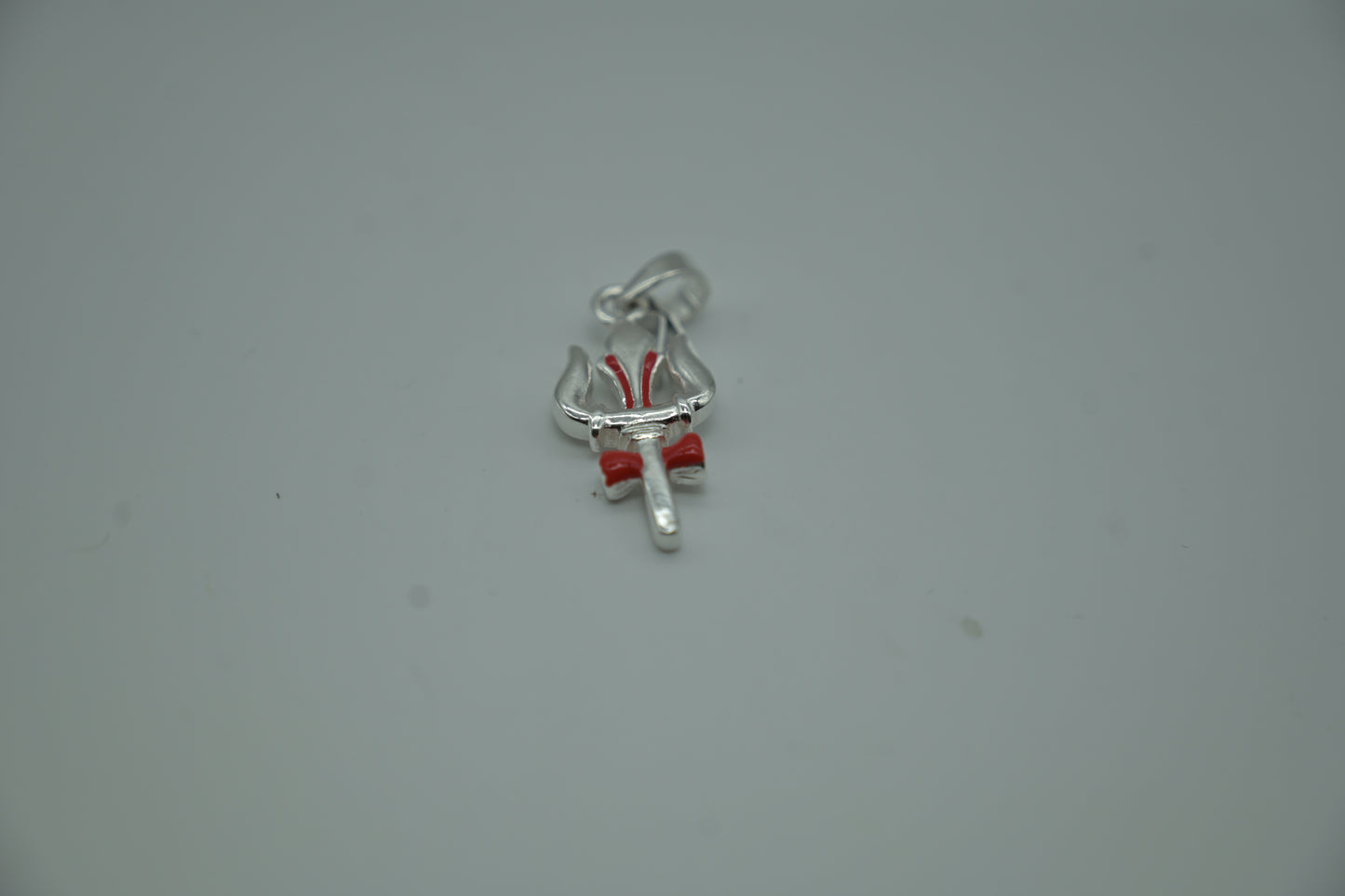 Sterling Silver Trishul Pendant with Red Enamel Detailing