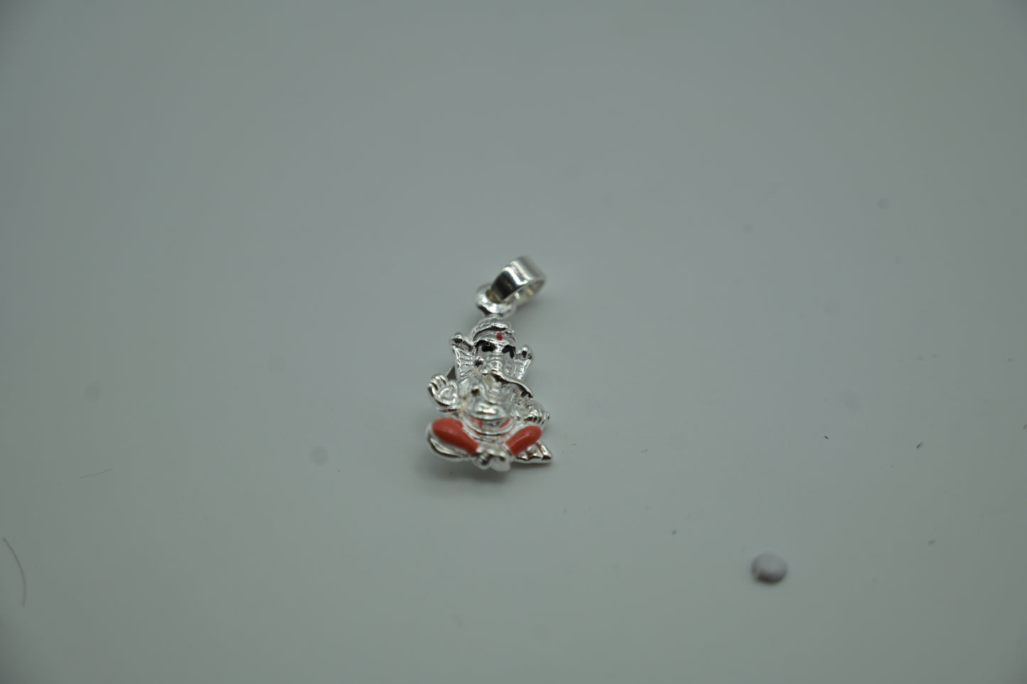 Sterling Silver Lord Ganesha Pendant with Orange Enamel Accents