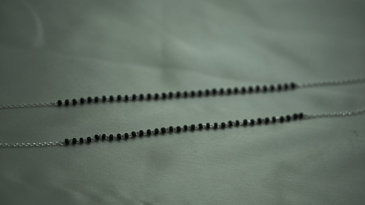Sterling Silver Minimal Black Beads Mangalsutra Anklets