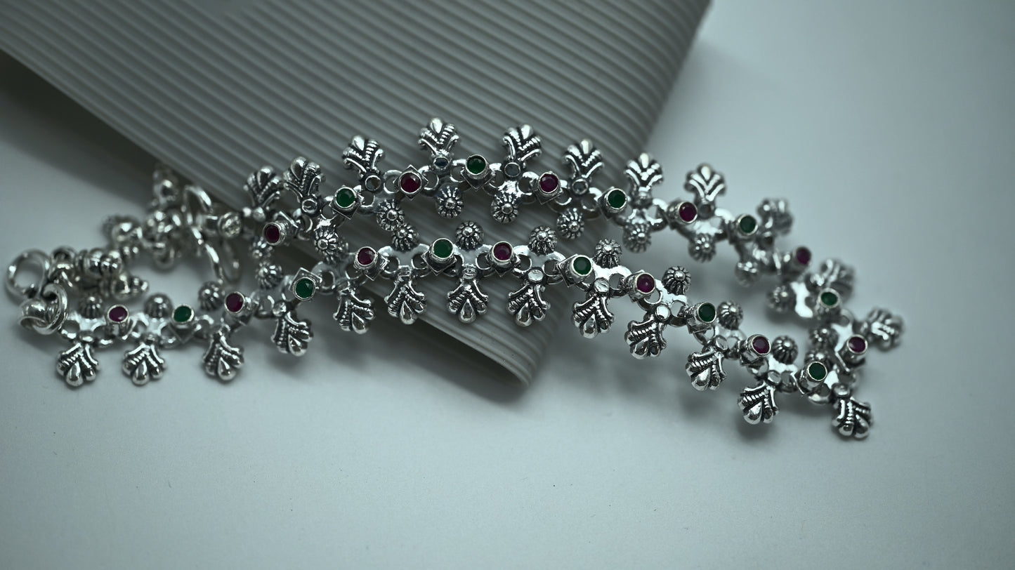 Sterling Silver Floral Motif Ankle