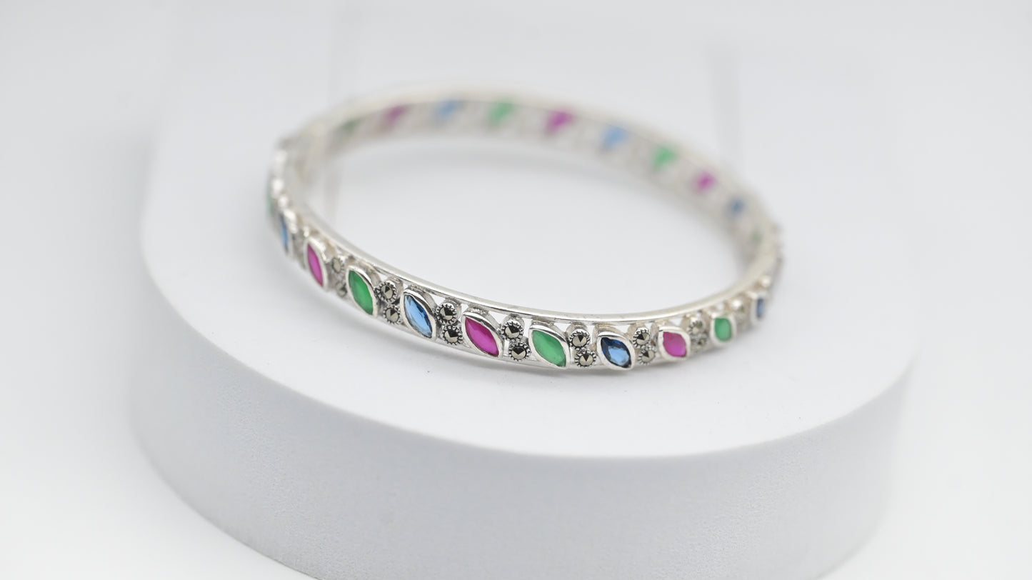Sterling Silver Multi-Color Marquise Gemstone Bangle