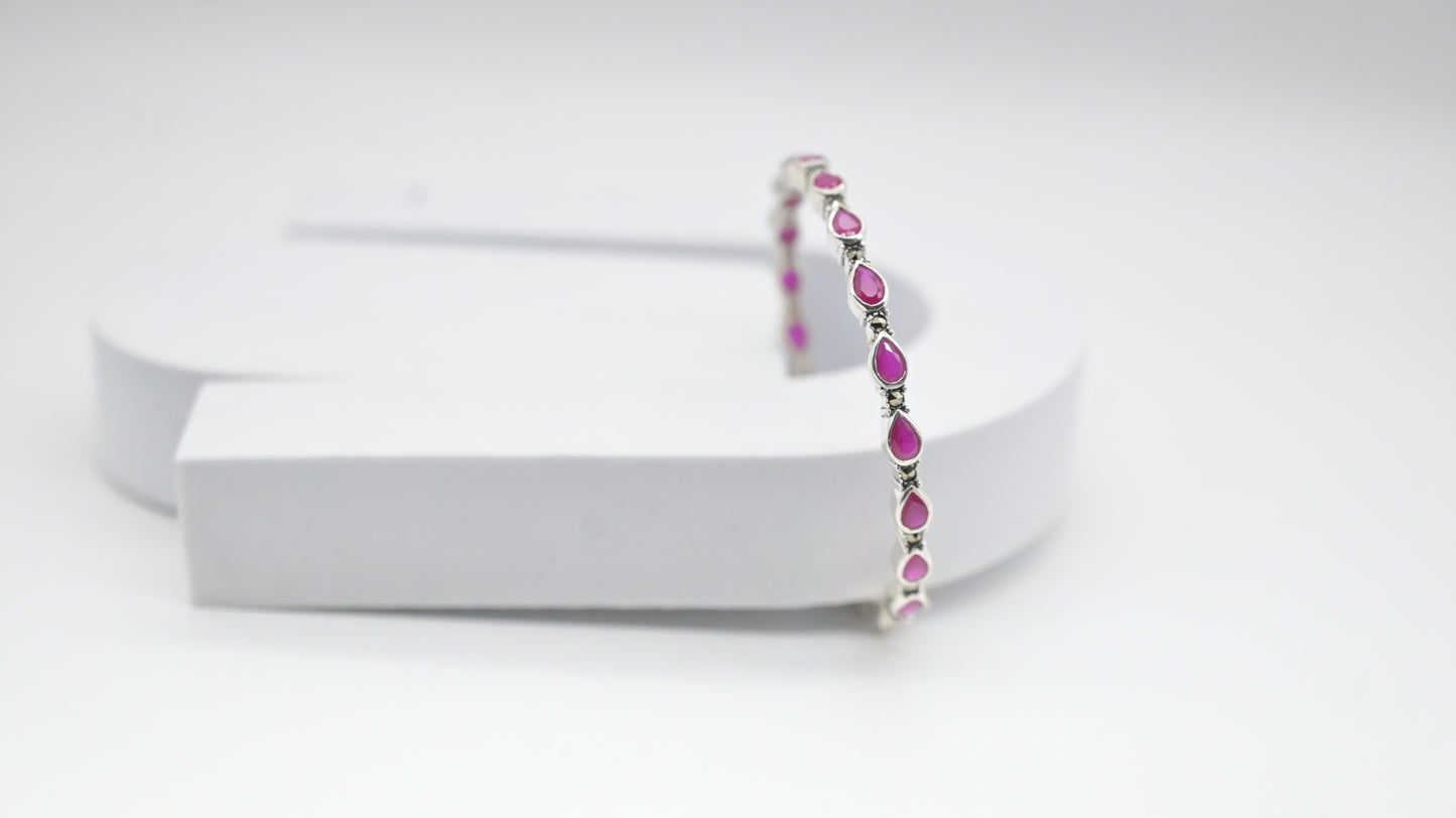 Sterling Silver Pink Teardrop Stone Bracelet