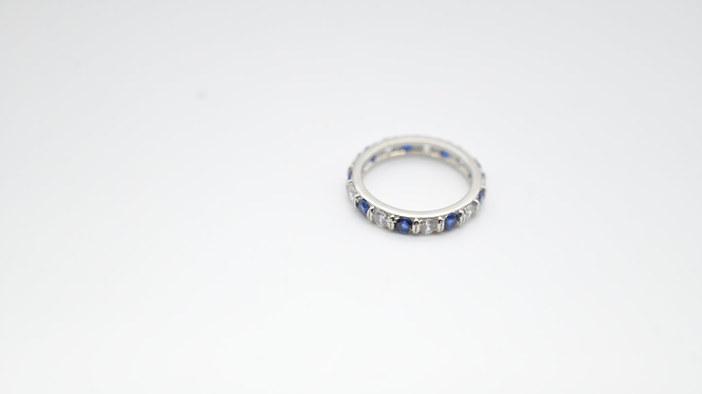Sterling Silver Eternity Band | Blue Sapphire & White Zircon