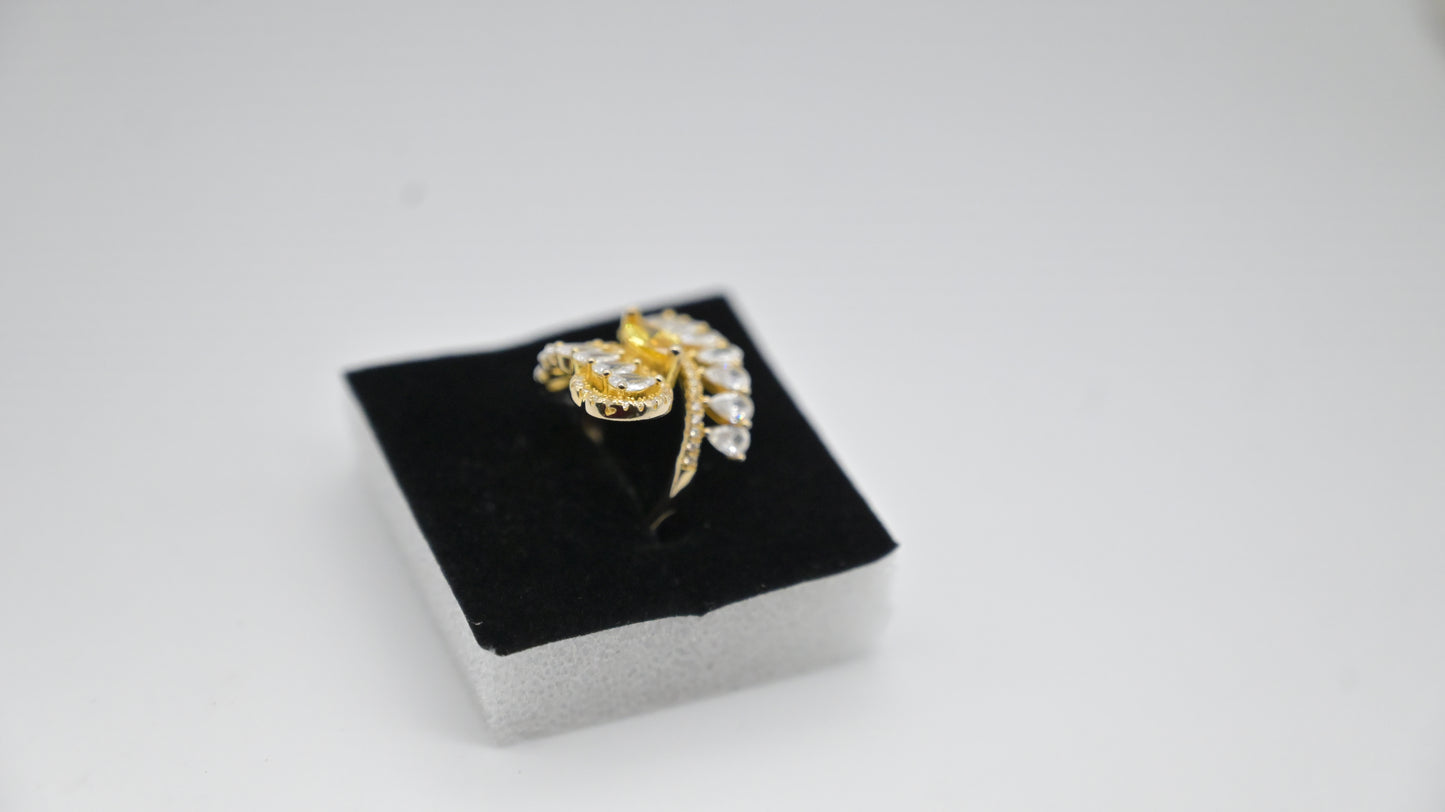 Sterling Silver Gold-Plated Leaf Statement Ring |