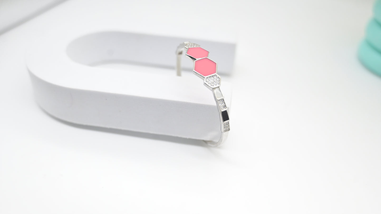 Sterling Silver Geometric Hexa Enamel & CZ Bracelet