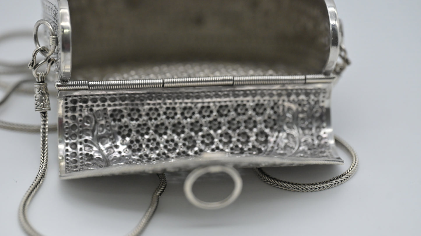 Sterling Silver Handcrafted Vintage Floral Engraved Clutch Bag