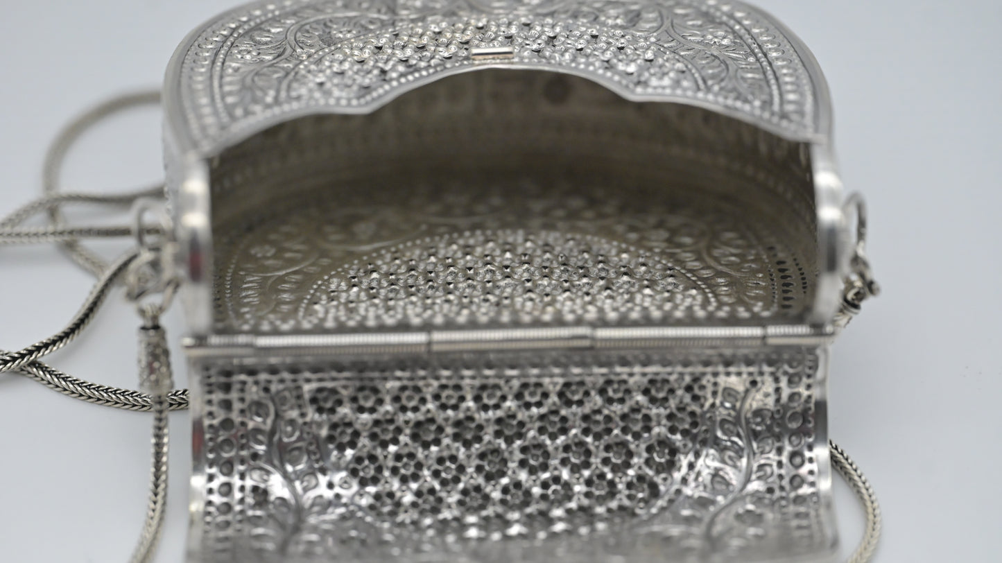 Sterling Silver Handcrafted Vintage Floral Engraved Clutch Bag