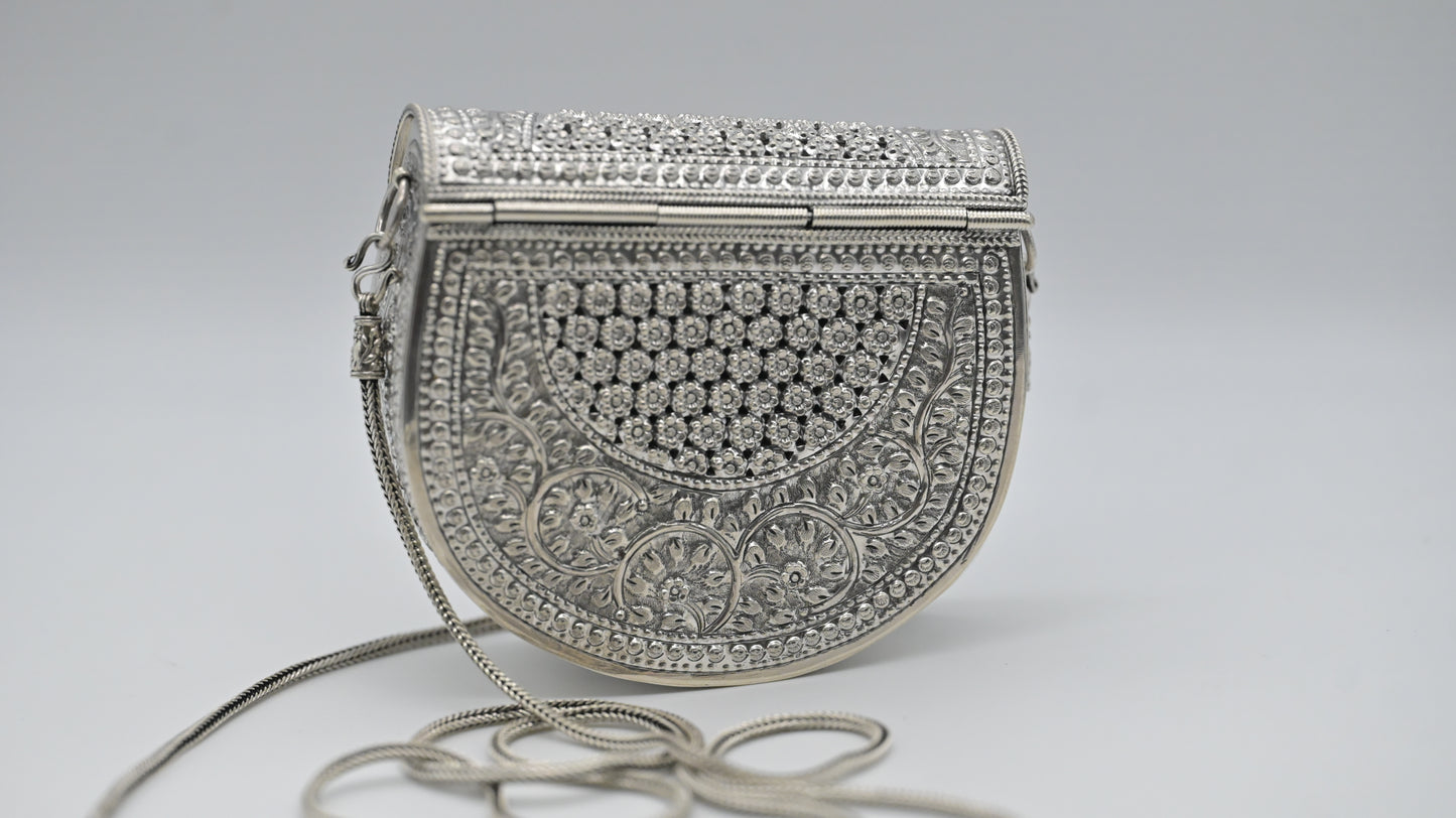 Sterling Silver Handcrafted Vintage Floral Engraved Clutch Bag