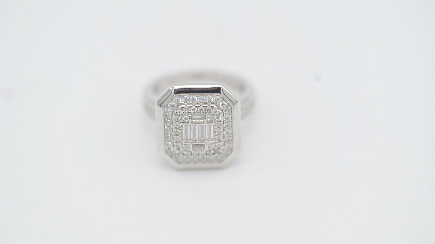 Sterling Silver Statement Ring | Baguette & Round CZ