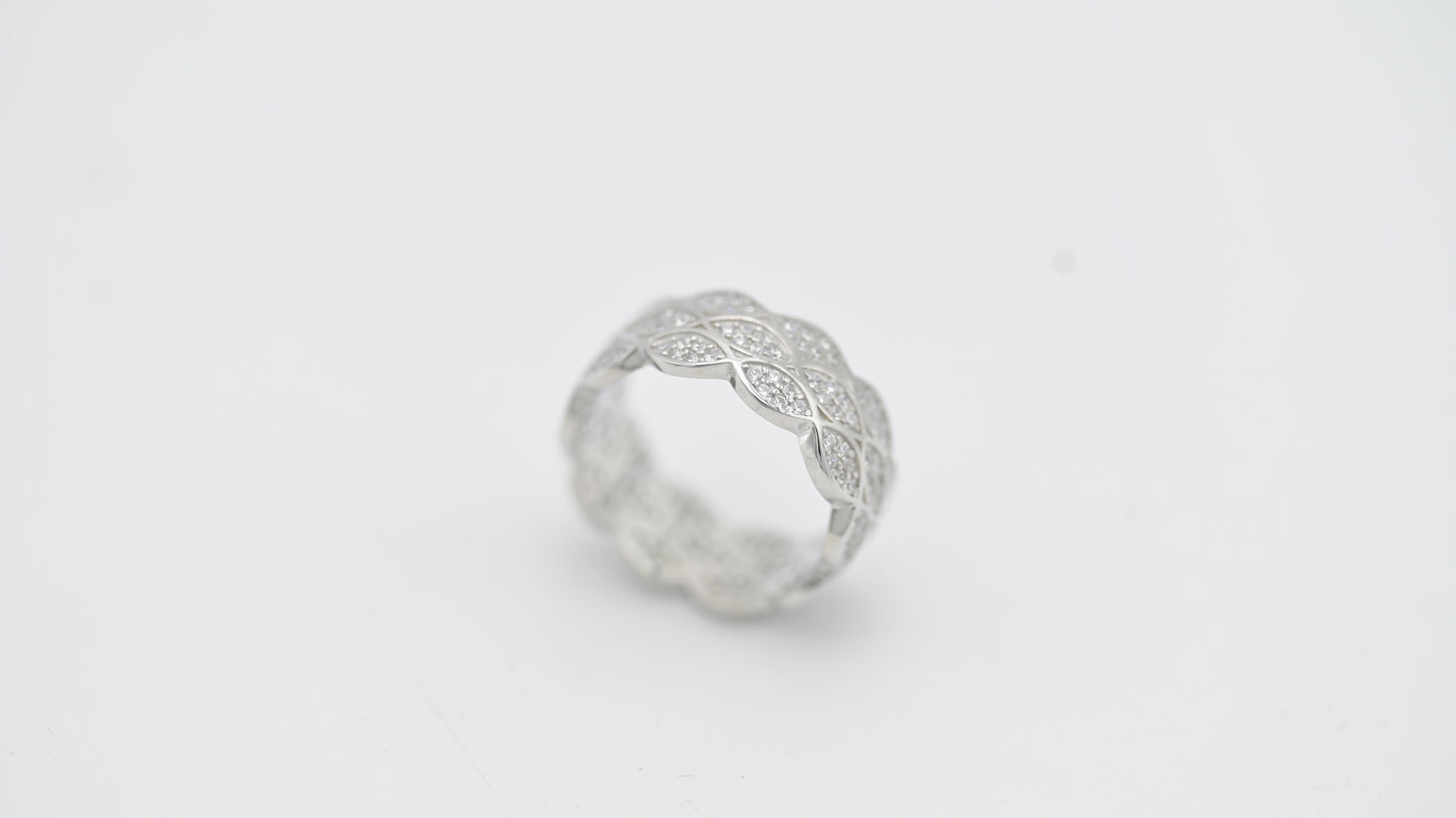 Sterling Silver Leaf Mesh Band Ring