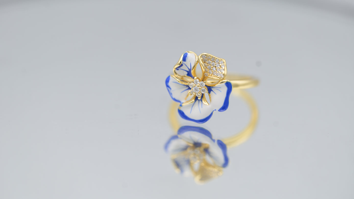 Sterling Silver Gold-Plated Enamel Flower Ring