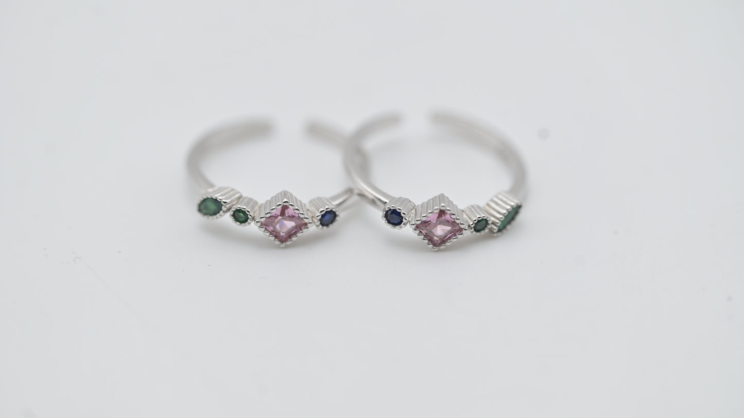 Sterling Silver Multicolor Gemstone Toe Rings