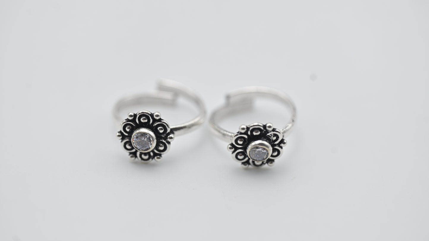 Sterling Silver Floral Toe Rings