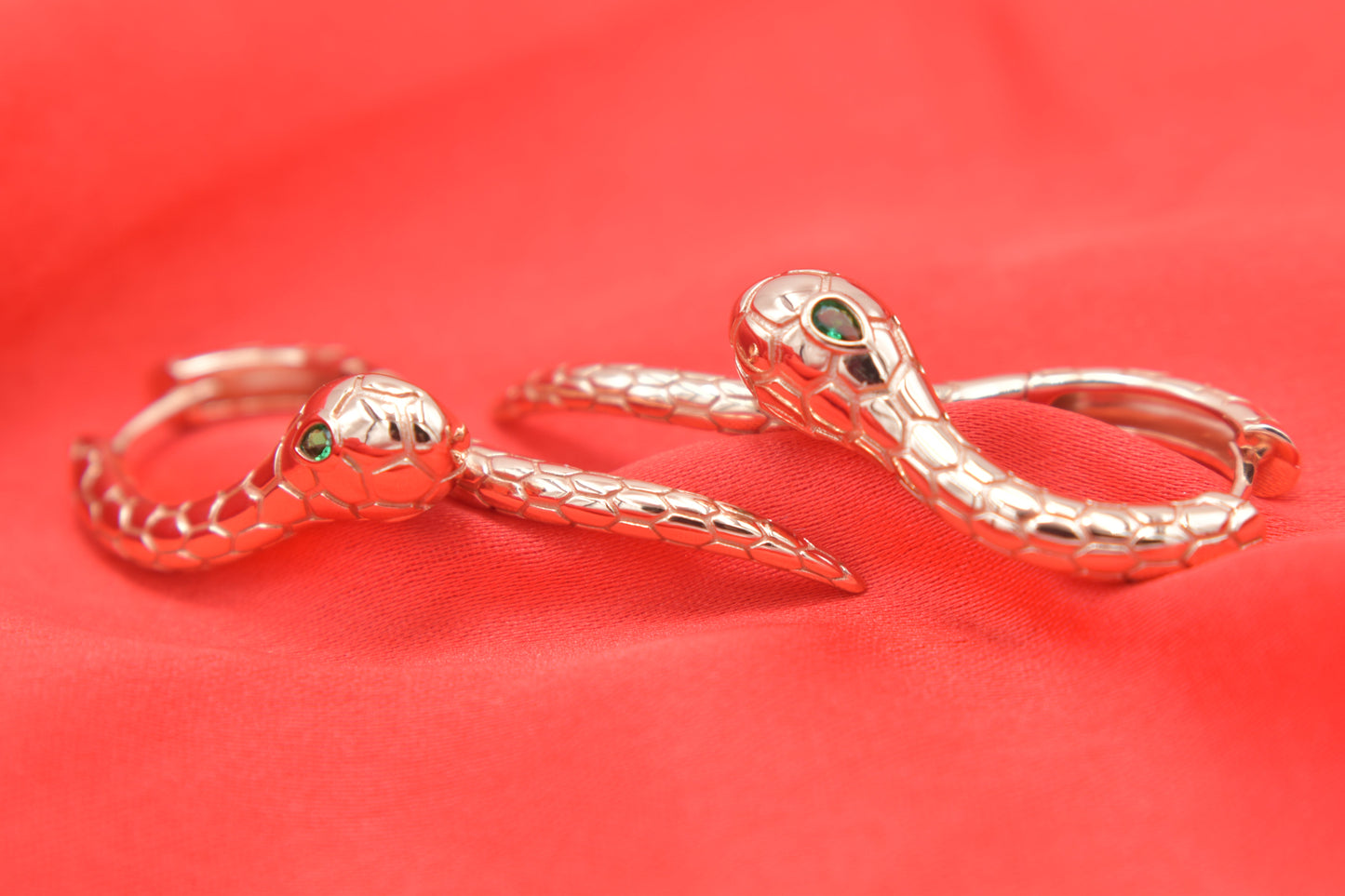 Serpent Statement Hoop Earrings with Emerald Eyes