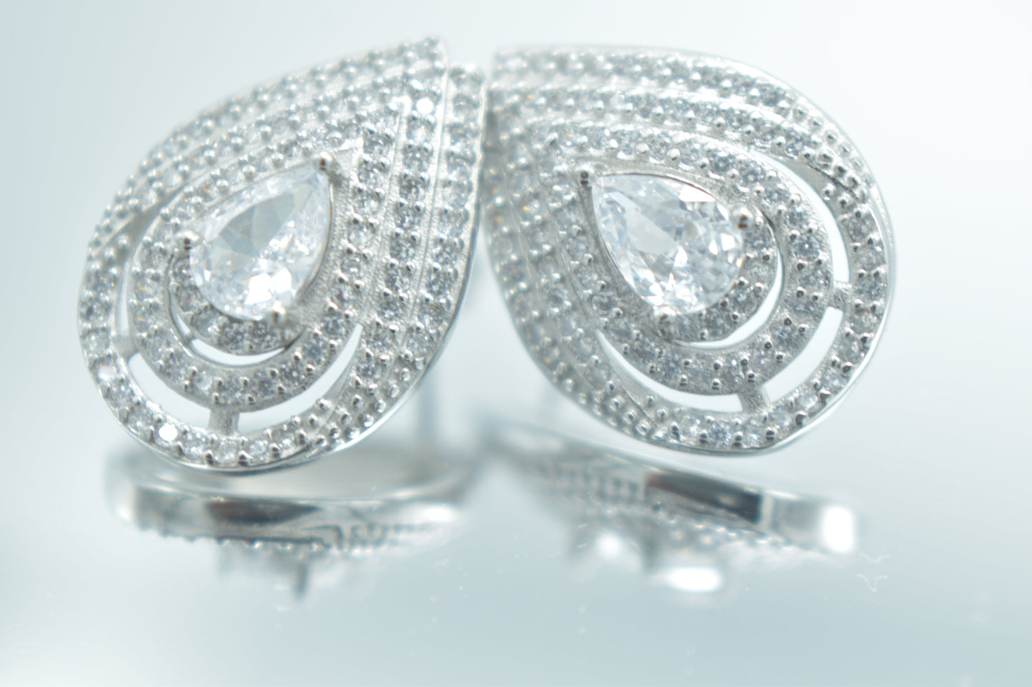 Teardrop Halo Stud Earrings in Sterling Silver with CZ Sparkle