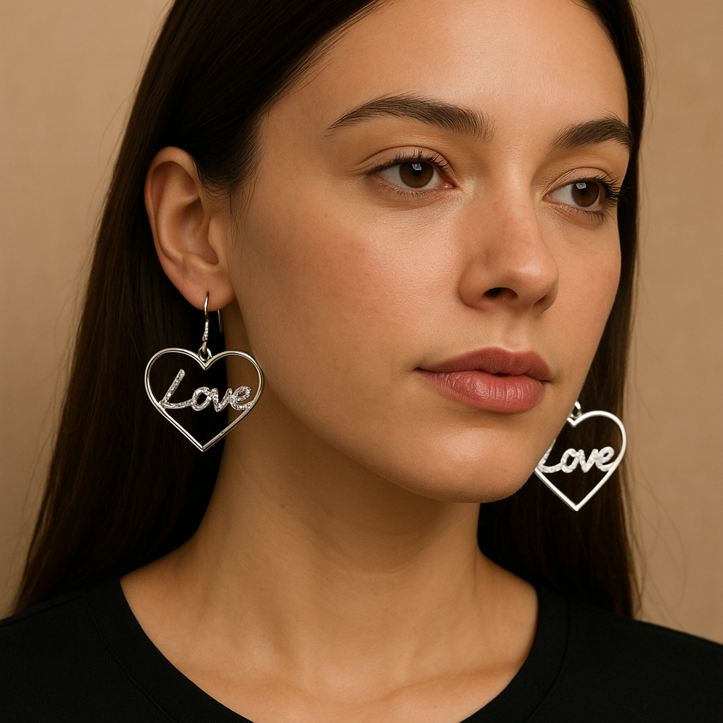 Heart-Shaped "Love" Drop Earrings