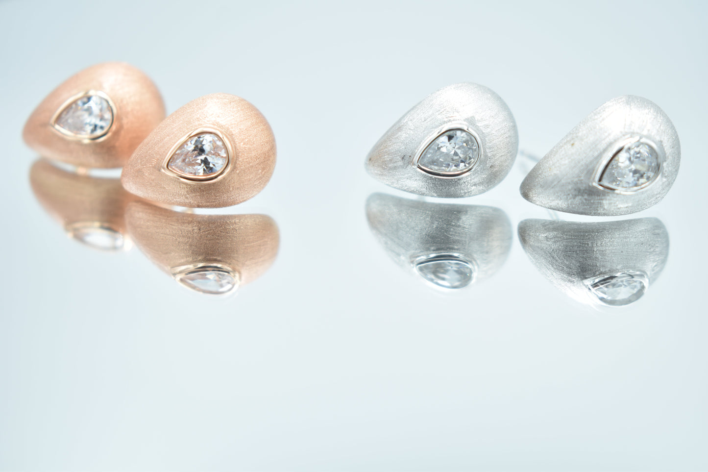 Teardrop Satin Matte Stud Earrings with CZ Center