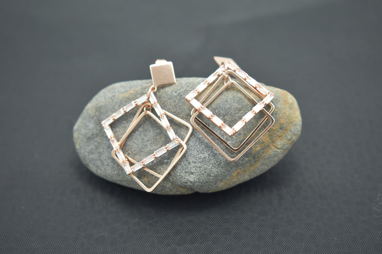 Geometric Double-Square Drop Earrings