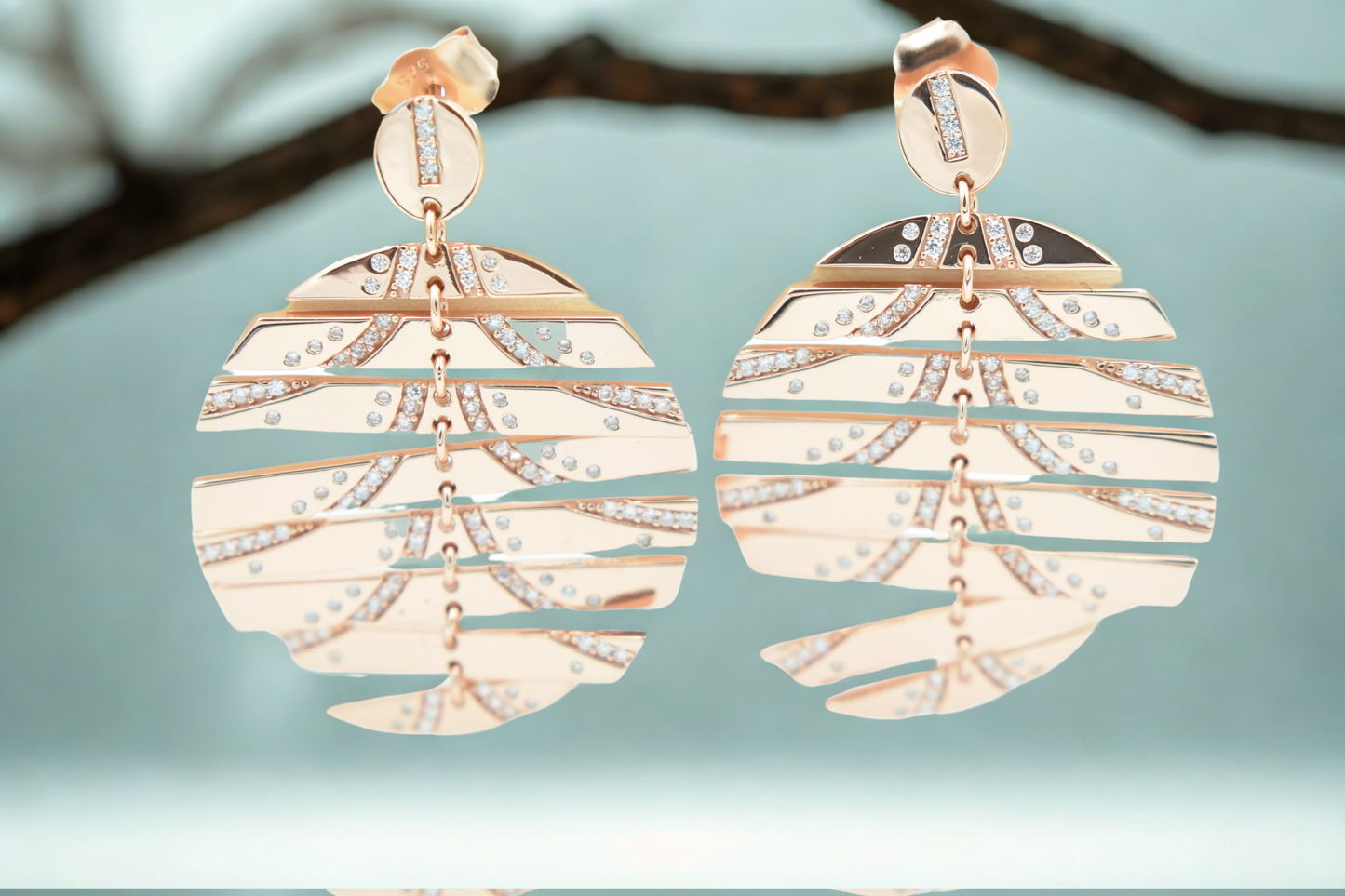 Rose Gold Palm Fan Statement Earrings
