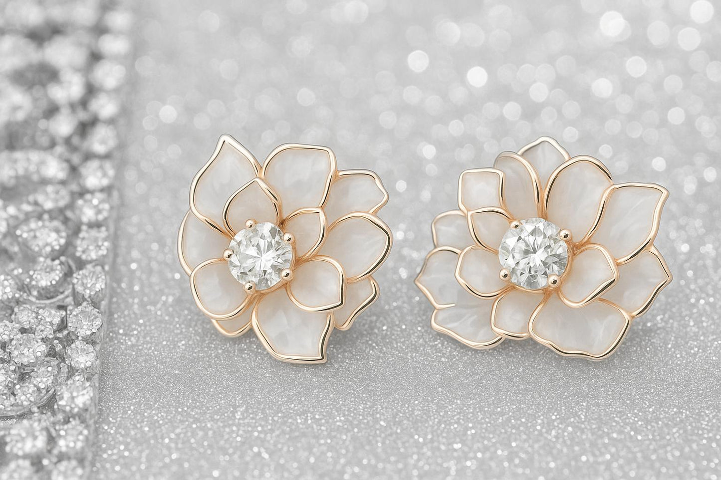 Frosted Floral Crystal Stud Earrings