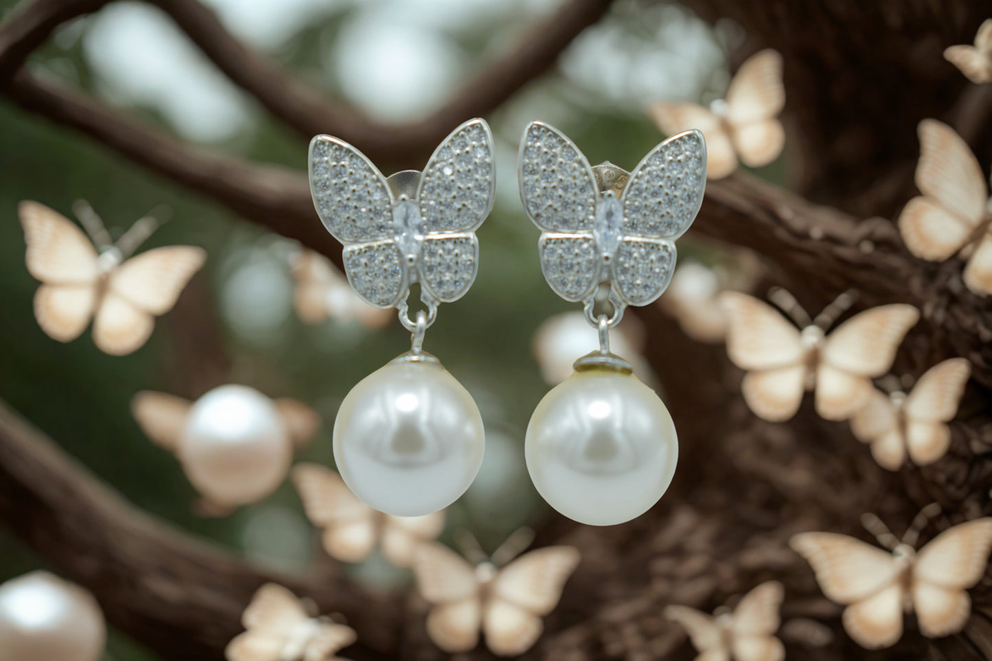 Butterfly Elegance Pearl Drop Earrings