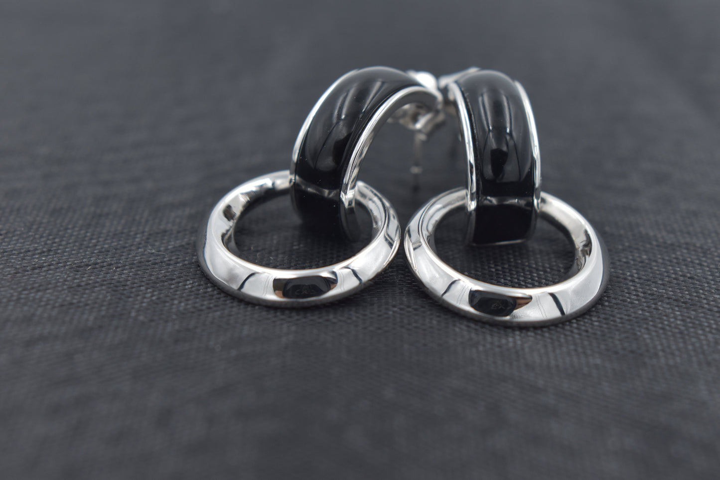 Elegant Black and Silver Hoop Earrings