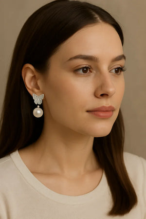 Butterfly Pearl Drop Earrings - Miora