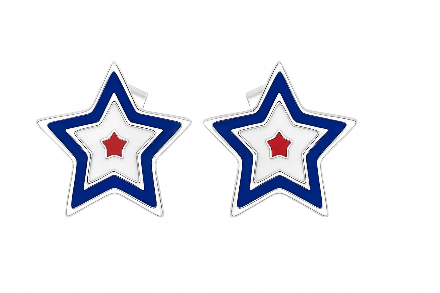 Kids Teenagers Blue White Star Stud Earrings
