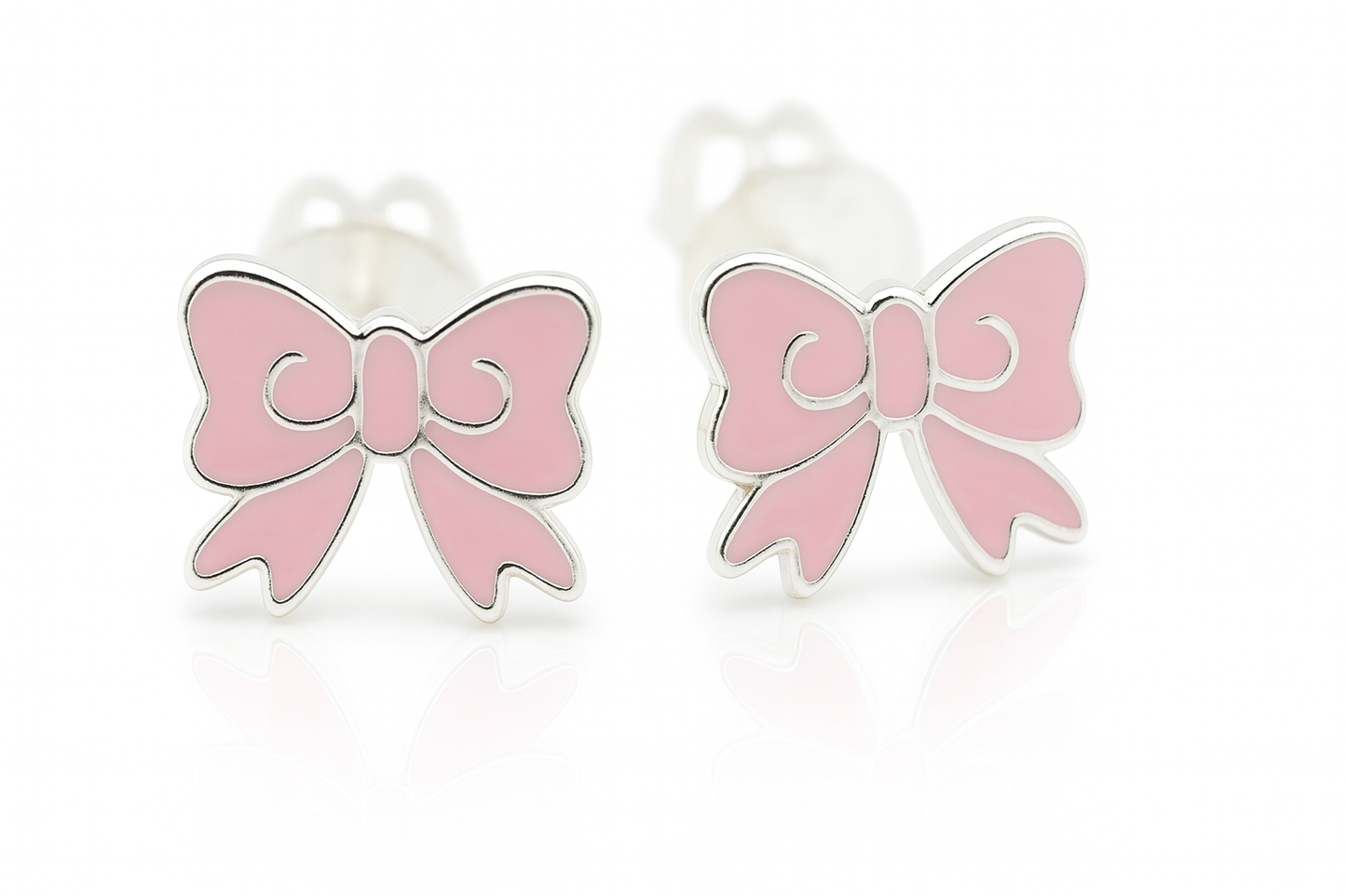 Kids Teenagers Pink Bow Stud Earrings
