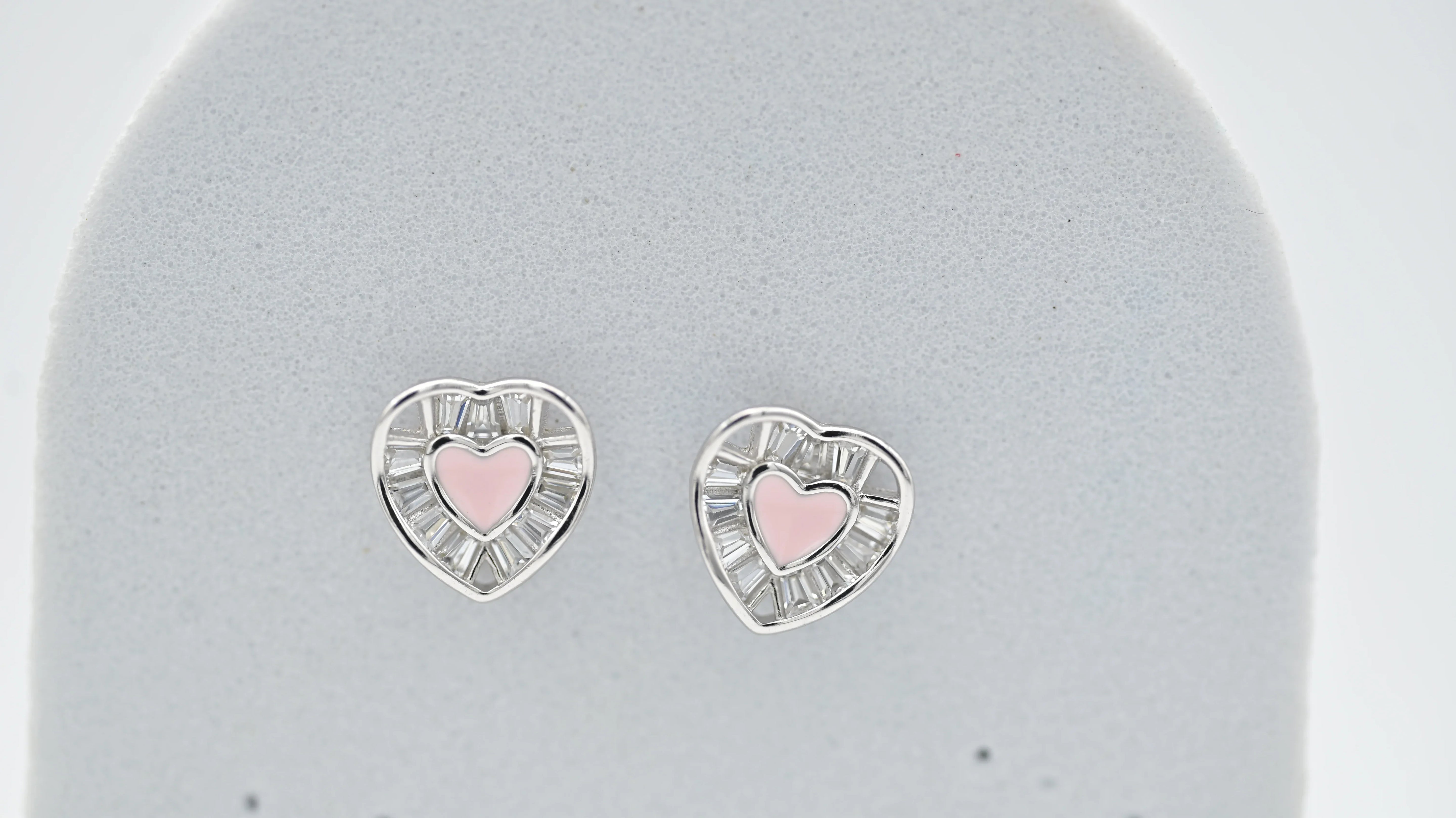 Pink Heart CZ Earrings - Miora