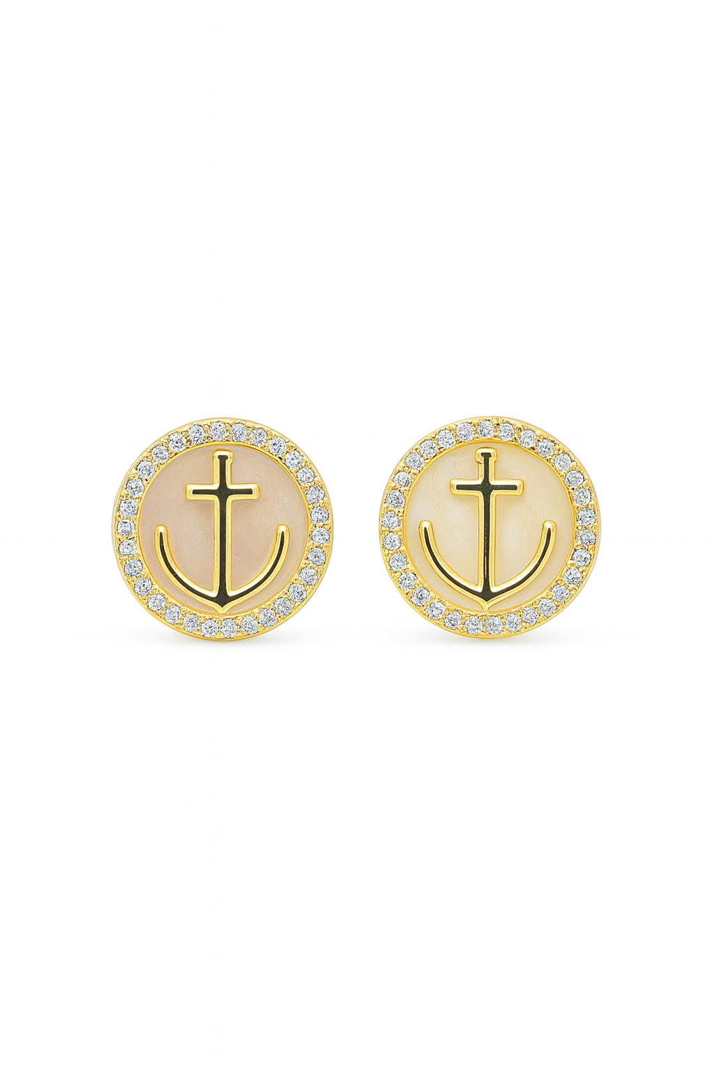 Anchor Stud Earrings | Mother of Pearl & Zirconia Border