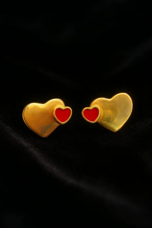 Double Heart Red Enamel Stud Earrings - Miora