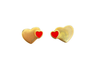 Double Heart Red Enamel Stud Earrings - Miora