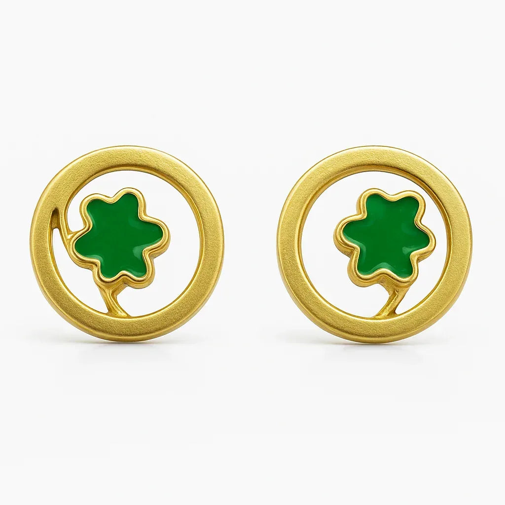 Green Clover Circle Stud Earrings - Miora