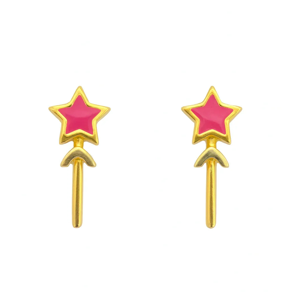 Pink Star Wand Stud Earrings - Miora