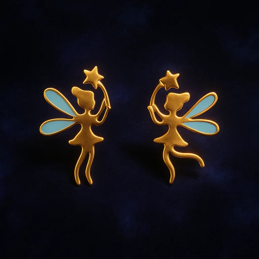 Blue Enamel Fairy Star Stud Earrings - Miora