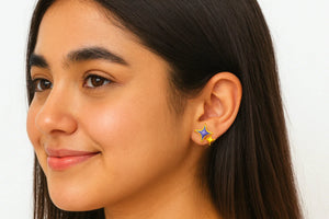 Midnight Blue Star Enamel Stud Earrings - Miora