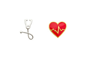 Heartbeat & Stethoscope Mismatched Stud Earrings - Miora