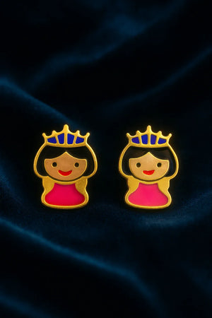 Little Princess Enamel Stud Earrings | Gold Finish - Miora