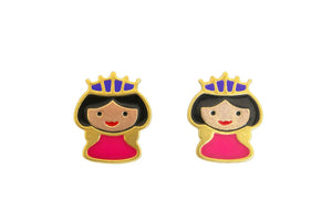 Little Princess Enamel Stud Earrings | Gold Finish - Miora