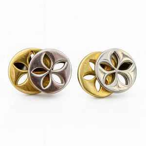Dual-Tone Movable Floral Stud Earrings | Silver & Gold Interlocked Design - Miora