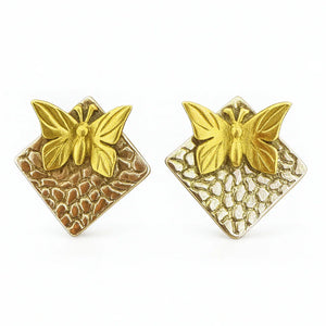 Gold Plated Butterfly Stud Earrings | Textured Dual-Tone Design - Miora