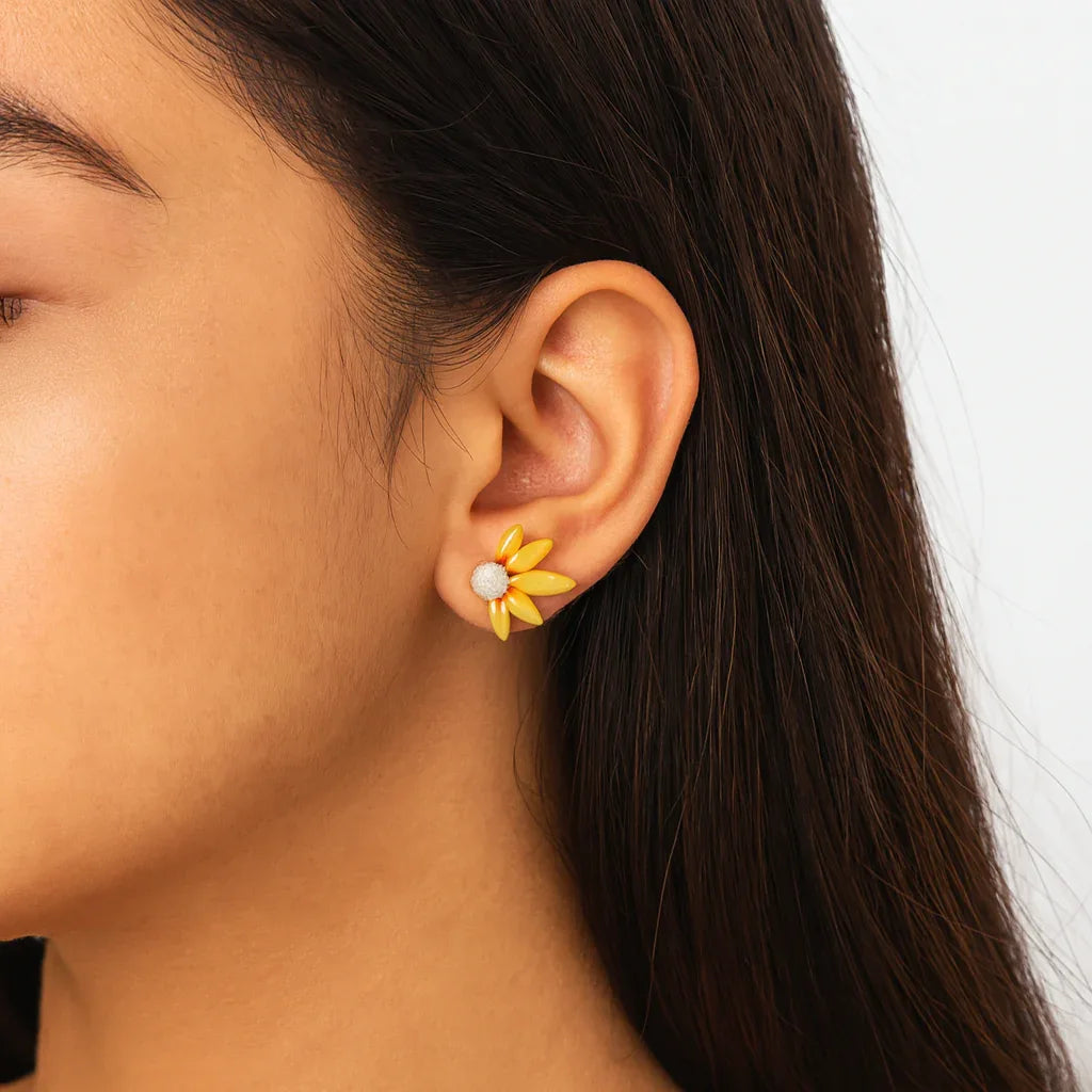 Gold Plated Petal Blossom Stud Earrings | Dual-Tone Finish - Miora