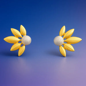 Gold Plated Petal Blossom Stud Earrings | Dual-Tone Finish - Miora