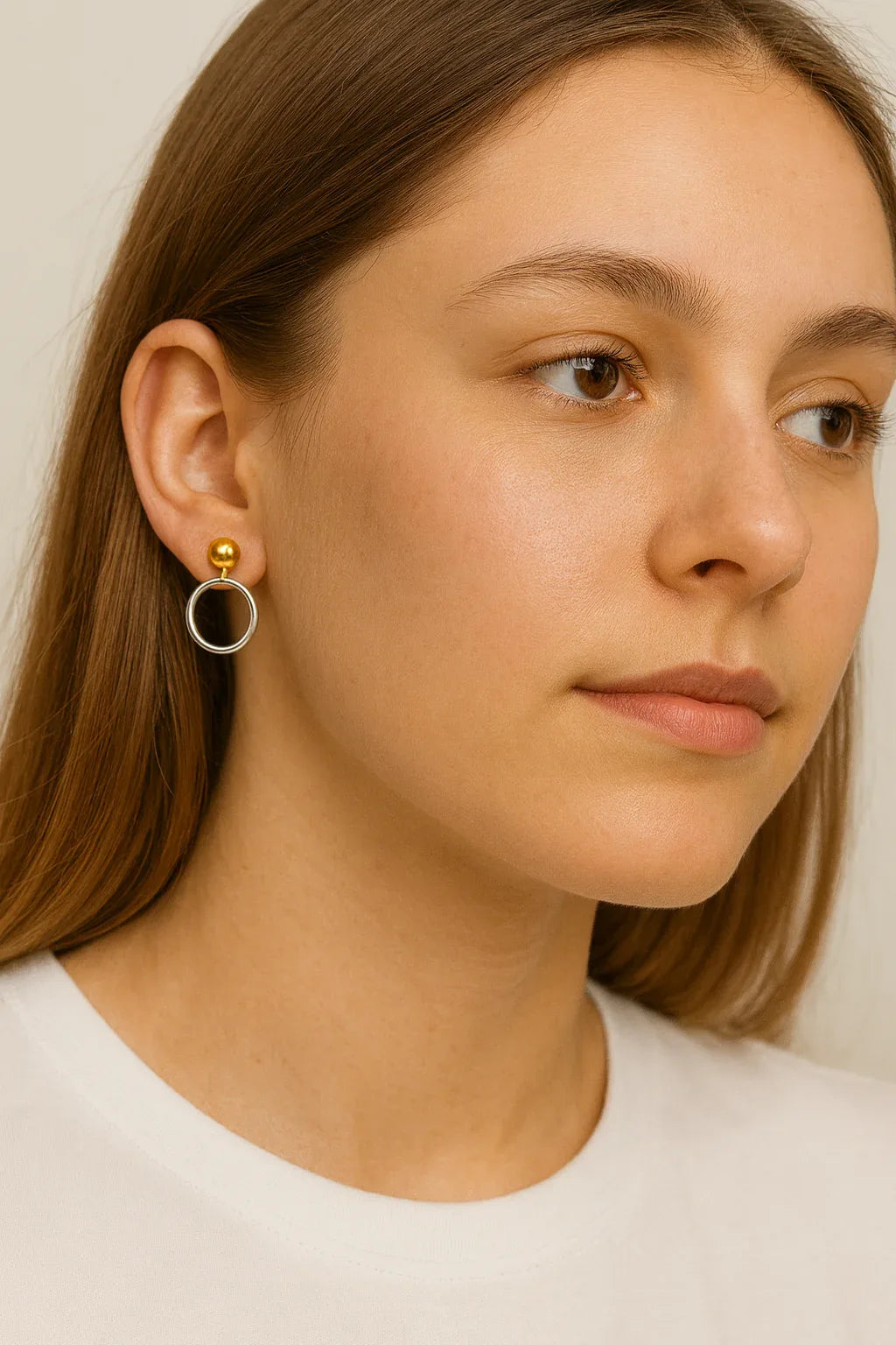 Dual Tone Circle Stud Earrings | Gold & Silver Finish - Miora