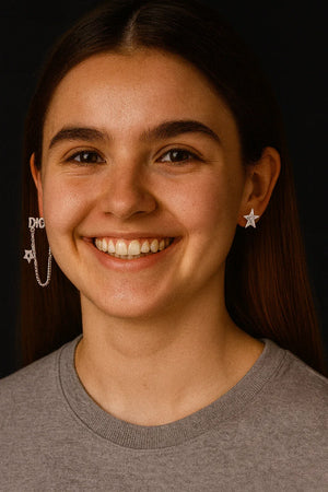 Mismatched Sparkling “DIOO” Star Chain Earrings - Miora