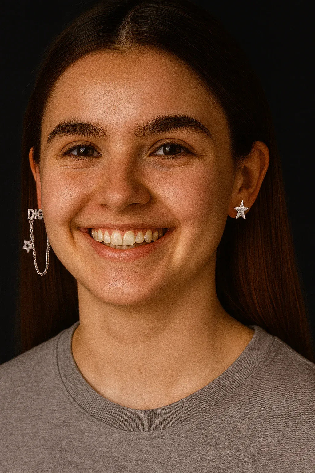 Mismatched Sparkling “DIOO” Star Chain Earrings - Miora