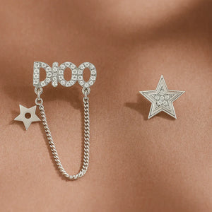 Mismatched Sparkling “DIOO” Star Chain Earrings - Miora